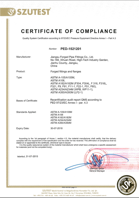 2015 the European Union CE certification (PED certification)