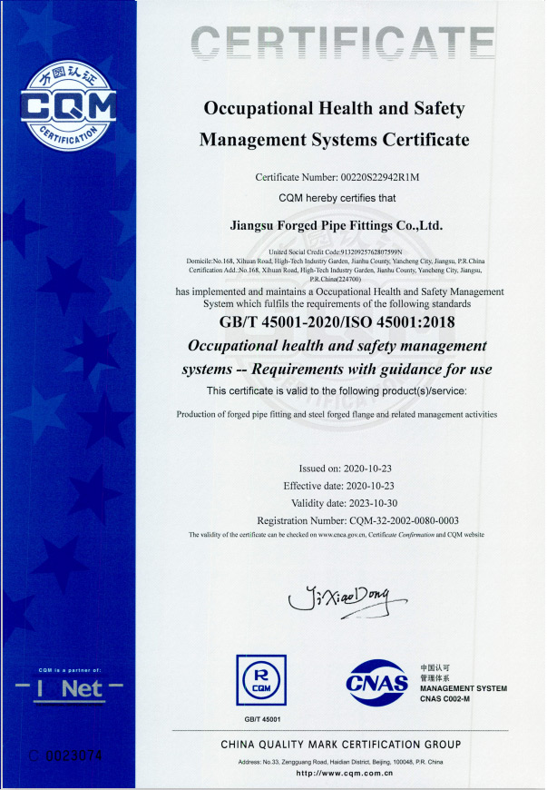 Occupation health and safety management system certification